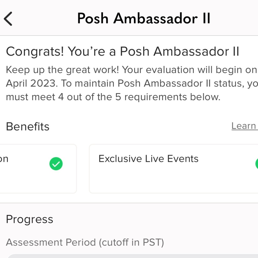 Posh Ambassador 2  

Narrowing down to a 
“small closet”

Send offers.:)